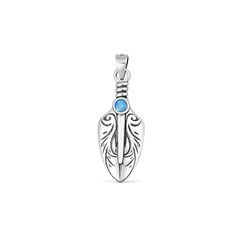 Sterling Silver Oxidized And Polished Tribal Dagger Blue Lab Opal Pendant