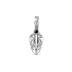 Sterling Silver Oxidized And Polished Tribal Dagger Black Onyx Stone Pendant