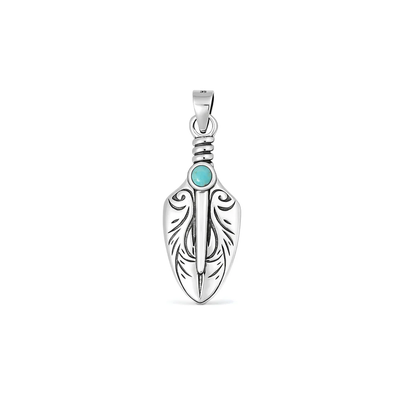 Sterling Silver Oxidized And Polished Tribal Dagger Turquoise Stone Pendant