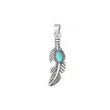 Sterling Silver Oxidized And Polished Feather Genuine Turquoise Stone Pendant