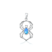 Load image into Gallery viewer, Sterling Silver Oxidized And Polished 21mm Spiderweb Blue Lab Opal Pendant