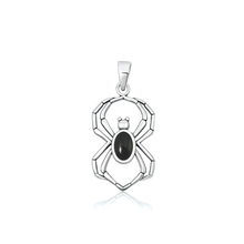 Load image into Gallery viewer, Sterling Silver Oxidized And Polished Spider Black Onyx Stone Pendant