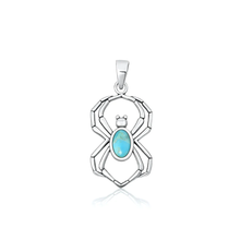 Load image into Gallery viewer, Sterling Silver Oxidized And Polished Spider Turquoise Stone Pendant