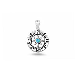 Sterling Silver Oxidized And Polished Blue Lab Opal Compass Pendant
