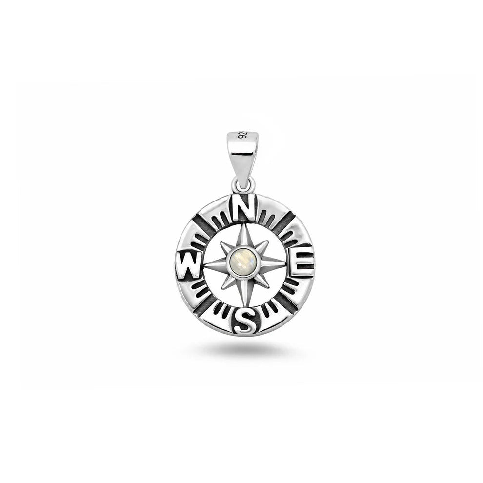 Sterling Silver Oxidized And Polished Moonstone Compass Pendant