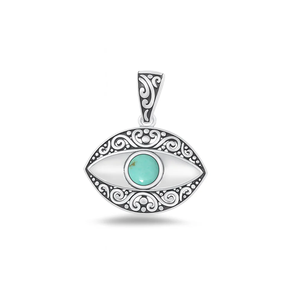 Sterling Silver Oxidized Eye Genuine Turquoise Stone Pendant
