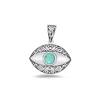 Sterling Silver Oxidized Eye Genuine Turquoise Stone Pendant