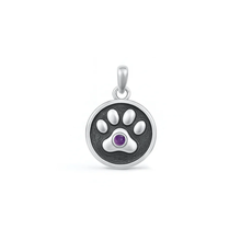 Load image into Gallery viewer, Sterling Silver Oxidized Paw Print Amethyst CZ Pendant