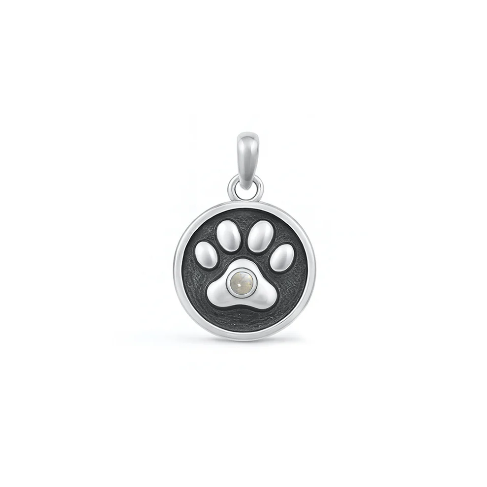 Sterling Silver Oxidized Paw Print Moonstone Pendant