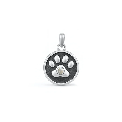 Sterling Silver Oxidized Paw Print Moonstone Pendant