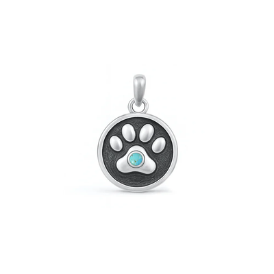 Sterling Silver Oxidized Paw Print Turquoise Stone Pendant