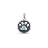 Sterling Silver Oxidized Paw Print Turquoise Stone Pendant