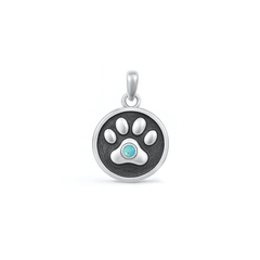 Sterling Silver Oxidized Paw Print Turquoise Stone Pendant