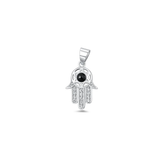 Sterling Silver Oxidized And Polished Hamsa Black Onyx Stone And Clear CZ Pendant