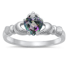 Load image into Gallery viewer, Sterling Silver Claddagh Rainbow Topaz CZ Ring