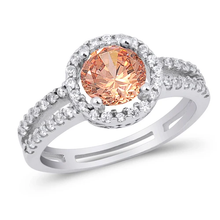 Load image into Gallery viewer, Sterling Silver Rhodium Plated Round Champagne And Clear CZ Ring