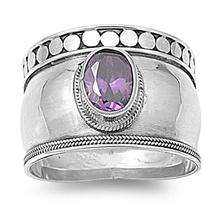 Load image into Gallery viewer, Sterling Silver Rhodium Plated Amethyst CZ Bali Design Ring
