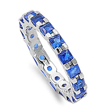 Load image into Gallery viewer, Sterling Silver Rhodium Plated Square Cut Blue Sapphire CZ Ring