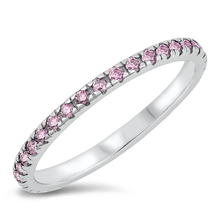 Load image into Gallery viewer, Sterling Silver Rhodium Plated Pink CZ Ring