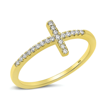 Load image into Gallery viewer, Sterling Silver Yellow Gold Plated Clear CZ Sideways Cross Ring