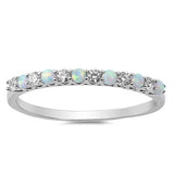 Sterling Silver White Lab Opal And Clear CZ Ring