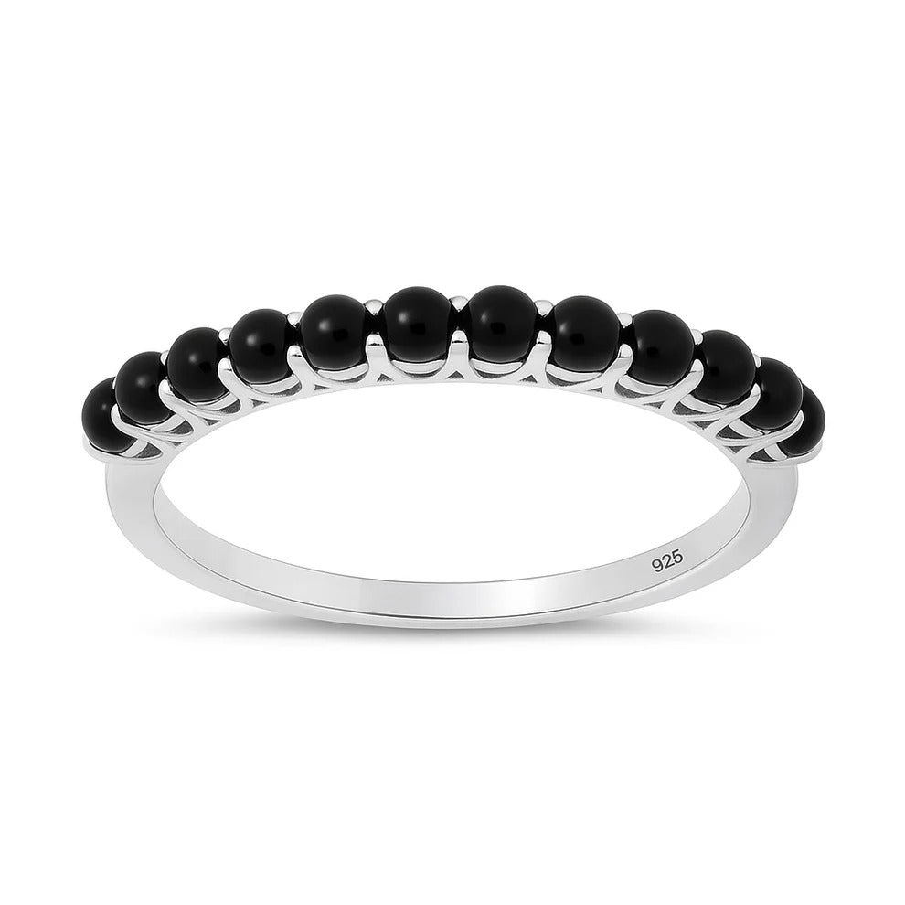 Sterling Silver Rhodium Plated Black Onyx Stone Ring