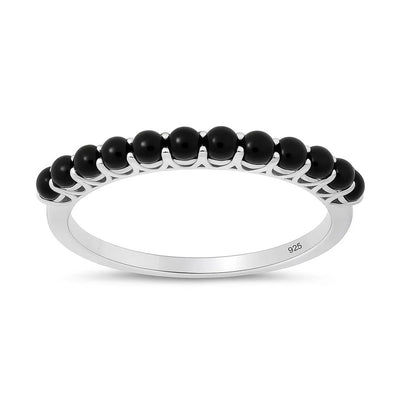 Sterling Silver Rhodium Plated Black Onyx Stone Ring