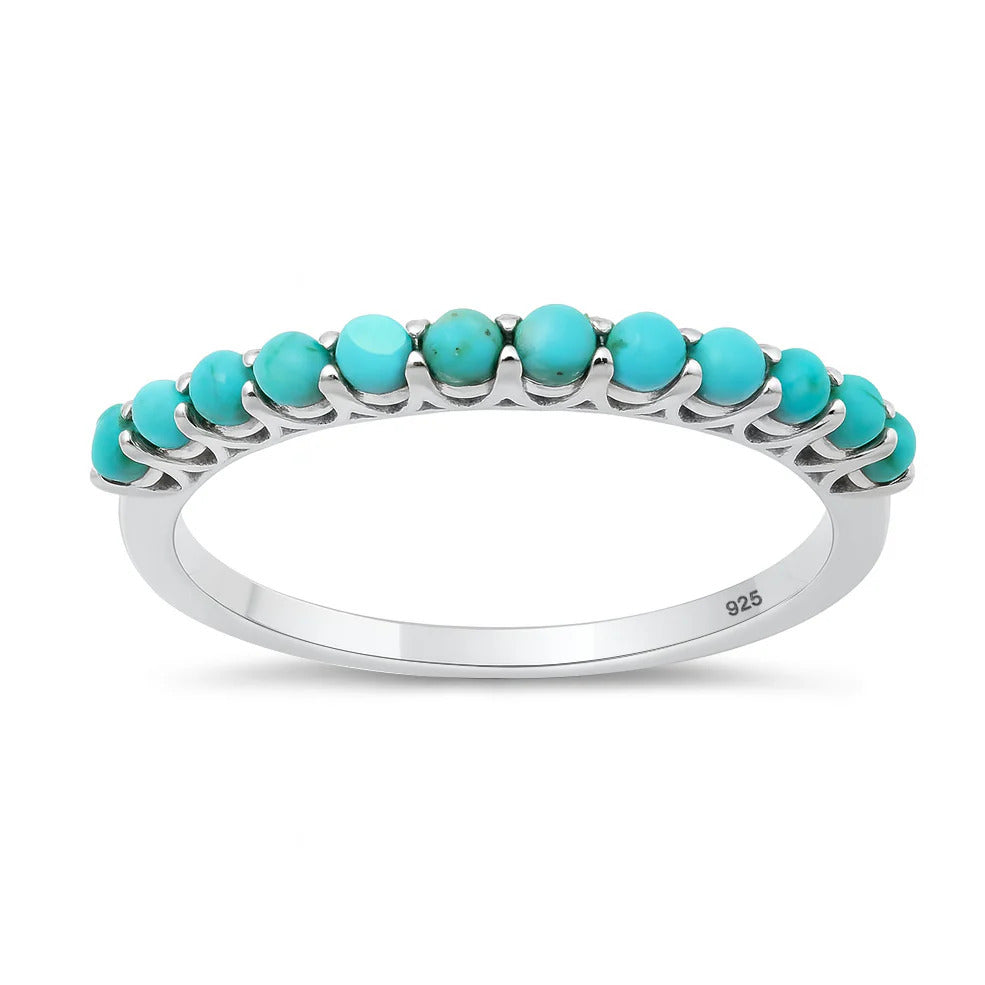 Sterling Silver Rhodium Plated 2mm Turquoise Stone Ring