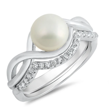 Load image into Gallery viewer, Sterling Silver Freshwater Pearl And Clear CZ Infinity Ring