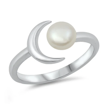 Load image into Gallery viewer, Sterling Silver Rhodium Plated Sun And Moon Pearl Ring