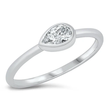 Load image into Gallery viewer, Sterling Silver Rhodium Plated Pear Clear CZ Ring