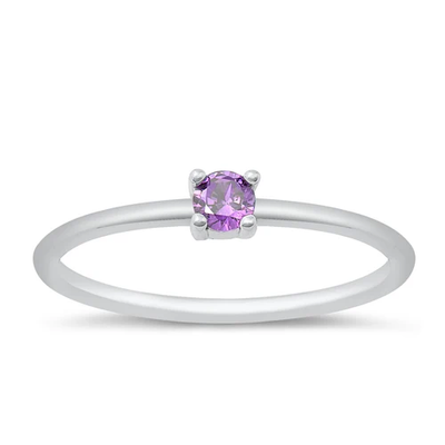 Sterling Silver Rhodium Plated Round Amethyst CZ Ring