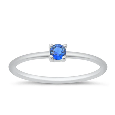 Sterling Silver Rhodium Plated Round Blue Sapphire CZ Ring