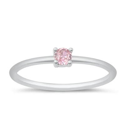 Sterling Silver Rhodium Plated Round Pink CZ Ring