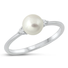Load image into Gallery viewer, Sterling Silver Rhodium Plated Pearl And Clear CZ Ring