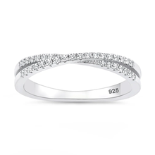Load image into Gallery viewer, Sterling Silver Rhodium Plated Twisted Pave Clear CZ Ring