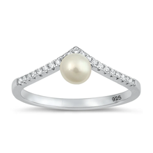 Load image into Gallery viewer, Sterling Silver Rhodium Plated Clear CZ And Pearl Ring