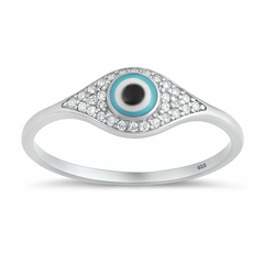 Sterling Silver Rhodium Plated 7mm Evil Eye Clear CZ Ring