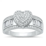 Sterling Silver Rhodium Plated Heart Clear CZ Ring