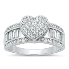 Sterling Silver Rhodium Plated Heart Clear CZ Ring