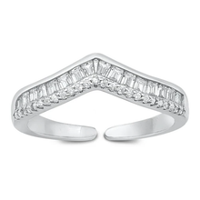 Load image into Gallery viewer, Sterling Silver Rhodium Plated V Shape Clear CZ Ring
