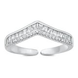 Sterling Silver Rhodium Plated V Shape Clear CZ Ring