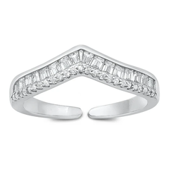 Sterling Silver Rhodium Plated V Shape Clear CZ Ring
