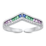Sterling Silver Rhodium Plated V Shape Multicolored CZ Ring