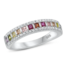 Load image into Gallery viewer, Sterling Silver Rhodium Plated Multi Colored CZ Ring