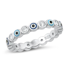 Load image into Gallery viewer, Sterling Silver Rhodium Plated Evil Eye And Clear CZ Ring