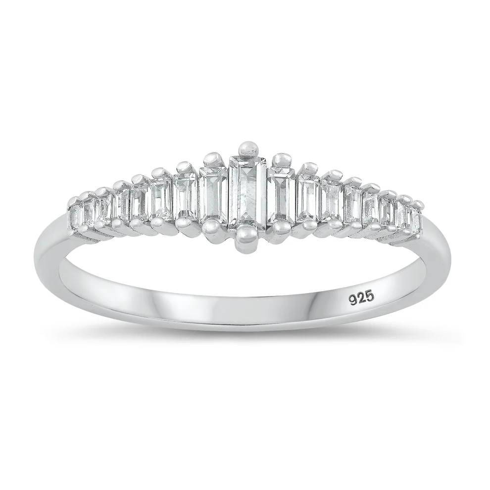 Sterling Silver Rhodium Plated 5.8mm Clear CZ Ring