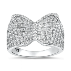 Sterling Silver Rhodium Plated Butterfly Clear CZ Ring
