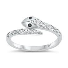 Load image into Gallery viewer, Sterling Silver Rhodium Plated Snake Black And Clear CZ Ring