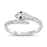 Sterling Silver Rhodium Plated Snake Black And Clear CZ Ring